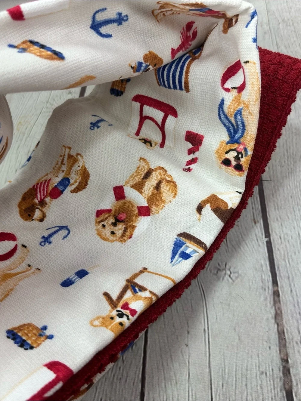 NWT nautical Dog Print Kitchen Towel 3pk coastal beach summer anchor lobster